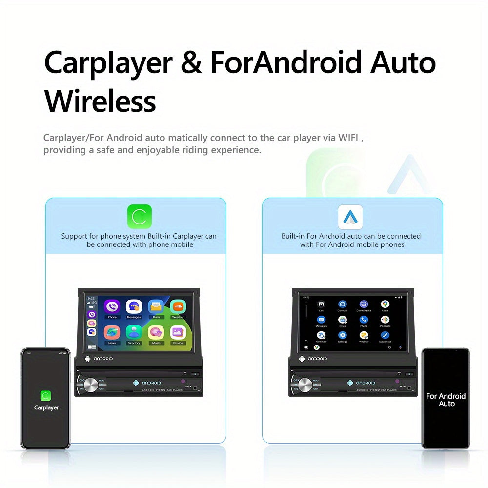 NHOPEEW Autoradio per Android 13, 2GB+64GB, Lettore Musicale per Auto con Schermo Touch da 17,78 cm, Carplayer Wireless e Android Auto Wireless con Mirror Link, WiFi, GPS, Radio FM/RDS, con Fotocamera a 12 LED e Microfono (Opzionale)