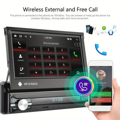 NHOPEEW Autoradio per Android 13, 2GB+64GB, Lettore Musicale per Auto con Schermo Touch da 17,78 cm, Carplayer Wireless e Android Auto Wireless con Mirror Link, WiFi, GPS, Radio FM/RDS, con Fotocamera a 12 LED e Microfono (Opzionale)