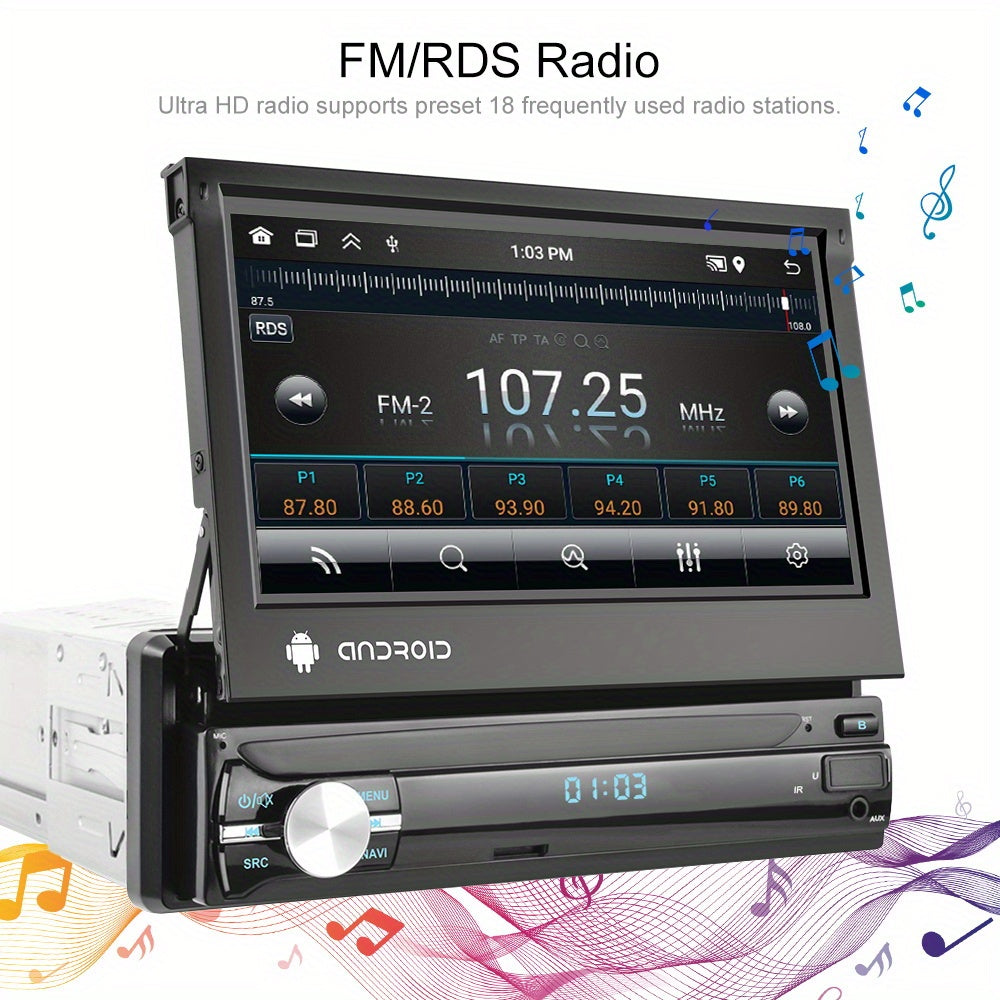 NHOPEEW Autoradio per Android 13, 2GB+64GB, Lettore Musicale per Auto con Schermo Touch da 17,78 cm, Carplayer Wireless e Android Auto Wireless con Mirror Link, WiFi, GPS, Radio FM/RDS, con Fotocamera a 12 LED e Microfono (Opzionale)