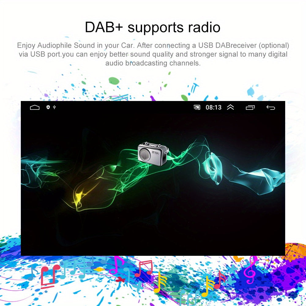 NHOPEEW Autoradio per Android 13, 2GB+64GB, Lettore Musicale per Auto con Schermo Touch da 17,78 cm, Carplayer Wireless e Android Auto Wireless con Mirror Link, WiFi, GPS, Radio FM/RDS, con Fotocamera a 12 LED e Microfono (Opzionale)
