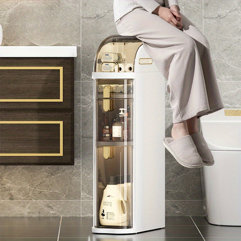 Mobiletto bagno sottile a 5 ripiani | Contenitore da pavimento indipendente con cassetti e maniglie, ideale per piccoli spazi, lavanderie, cucine, camere da letto, corridoi, plastica resistente, design classico, con ruote, perfetto per appartamenti e
