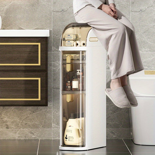 Mobiletto bagno sottile a 5 ripiani | Contenitore da pavimento indipendente con cassetti e maniglie, ideale per piccoli spazi, lavanderie, cucine, camere da letto, corridoi, plastica resistente, design classico, con ruote, perfetto per appartamenti e