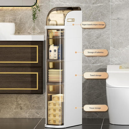 Mobiletto bagno sottile a 5 ripiani | Contenitore da pavimento indipendente con cassetti e maniglie, ideale per piccoli spazi, lavanderie, cucine, camere da letto, corridoi, plastica resistente, design classico, con ruote, perfetto per appartamenti e