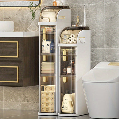 Mobiletto bagno sottile a 5 ripiani | Contenitore da pavimento indipendente con cassetti e maniglie, ideale per piccoli spazi, lavanderie, cucine, camere da letto, corridoi, plastica resistente, design classico, con ruote, perfetto per appartamenti e