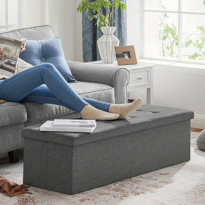 Pouf contenitore, divanetto pieghevole imbottito, cassettiera con coperchio, capacità 120L, supporta fino a 300 kg, per camera da letto, corridoio, soggiorno