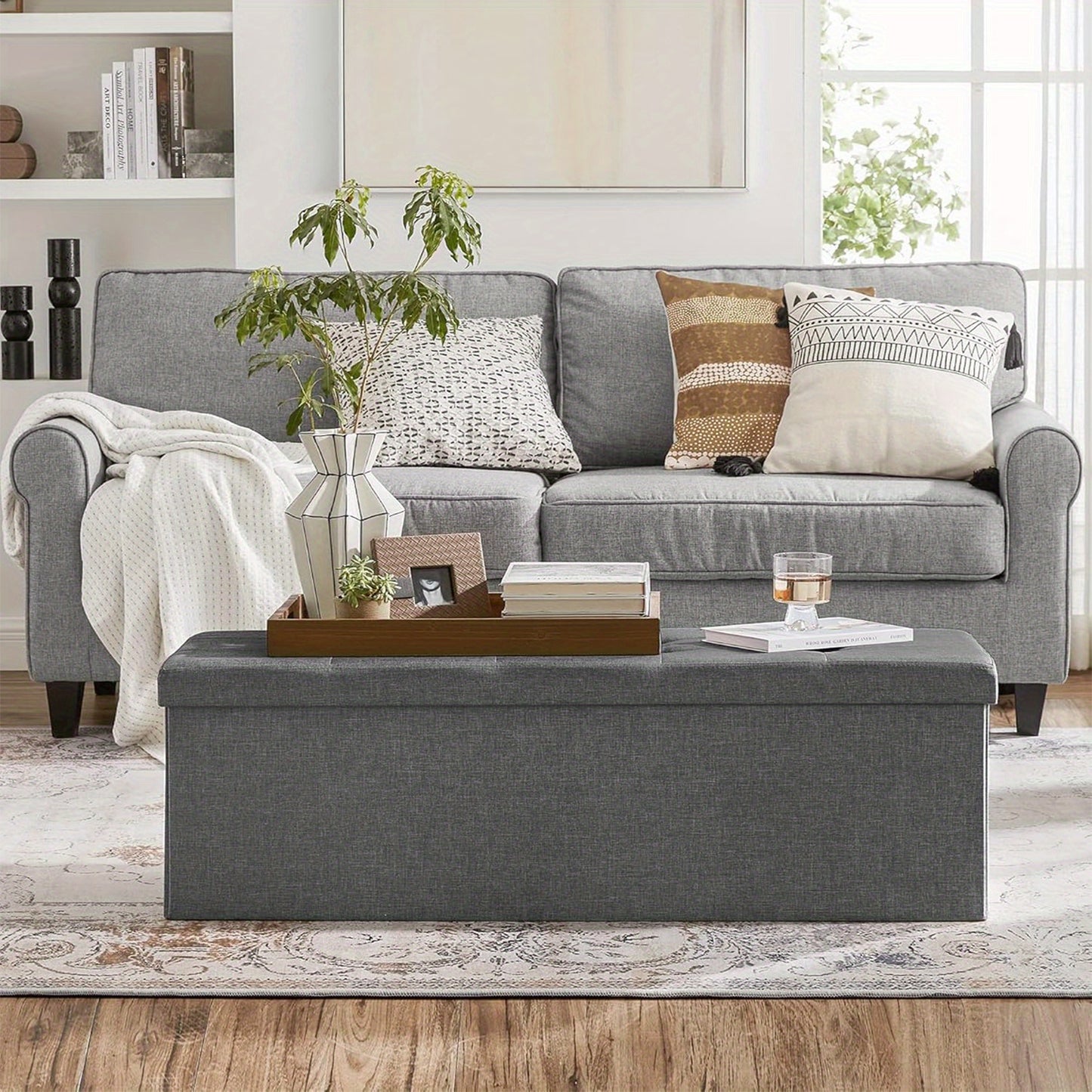 Pouf contenitore, divanetto pieghevole imbottito, cassettiera con coperchio, capacità 120L, supporta fino a 300 kg, per camera da letto, corridoio, soggiorno