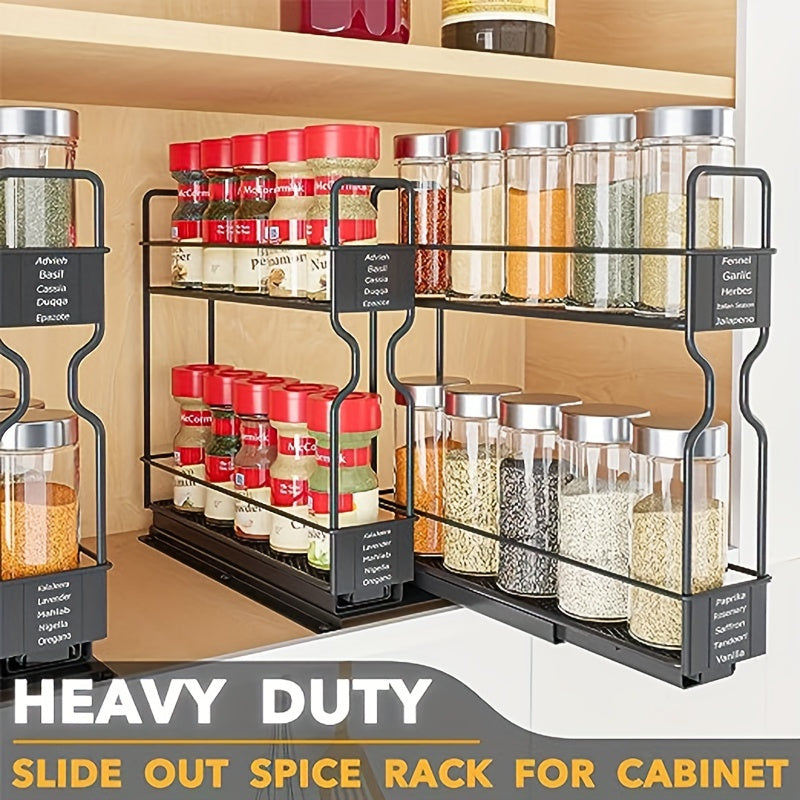 1 pz. Scaffale estraibile doppio nero per condimenti da cucina - Porta spezie salvaspazio con ripiano multiuso per piano di lavoro e mobile - Espande lo spazio con doppi strati ed elegante finitura nera