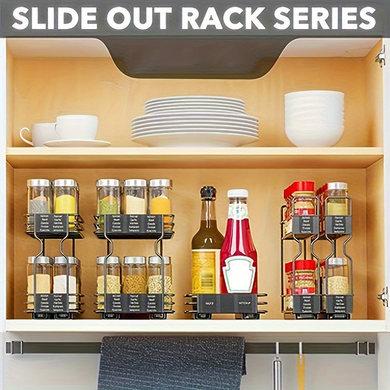 1 pz. Scaffale estraibile doppio nero per condimenti da cucina - Porta spezie salvaspazio con ripiano multiuso per piano di lavoro e mobile - Espande lo spazio con doppi strati ed elegante finitura nera