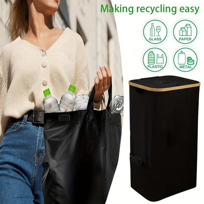1 pz Secchio di raccolta domestico da 100 litri/26 galloni con sacchetti interni riutilizzabili staccabili, tessuto Oxford 600D per la riciclaggio di bottiglie, cartoni e vetro, contenitori di riciclaggio domestici, raccoglitore di bottiglie, cesto pieghe