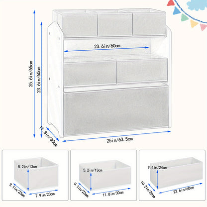 Mobiletto contenitore monoblocco con sei cassetti, ideale per organizzare e decorare la tua casa. Questa scatola portaoggetti in tessuto non tessuto è perfetta per varie stanze, tra cui soggiorno, camera da letto e bagno. Le dimensioni sono 63X60X30 cm, d