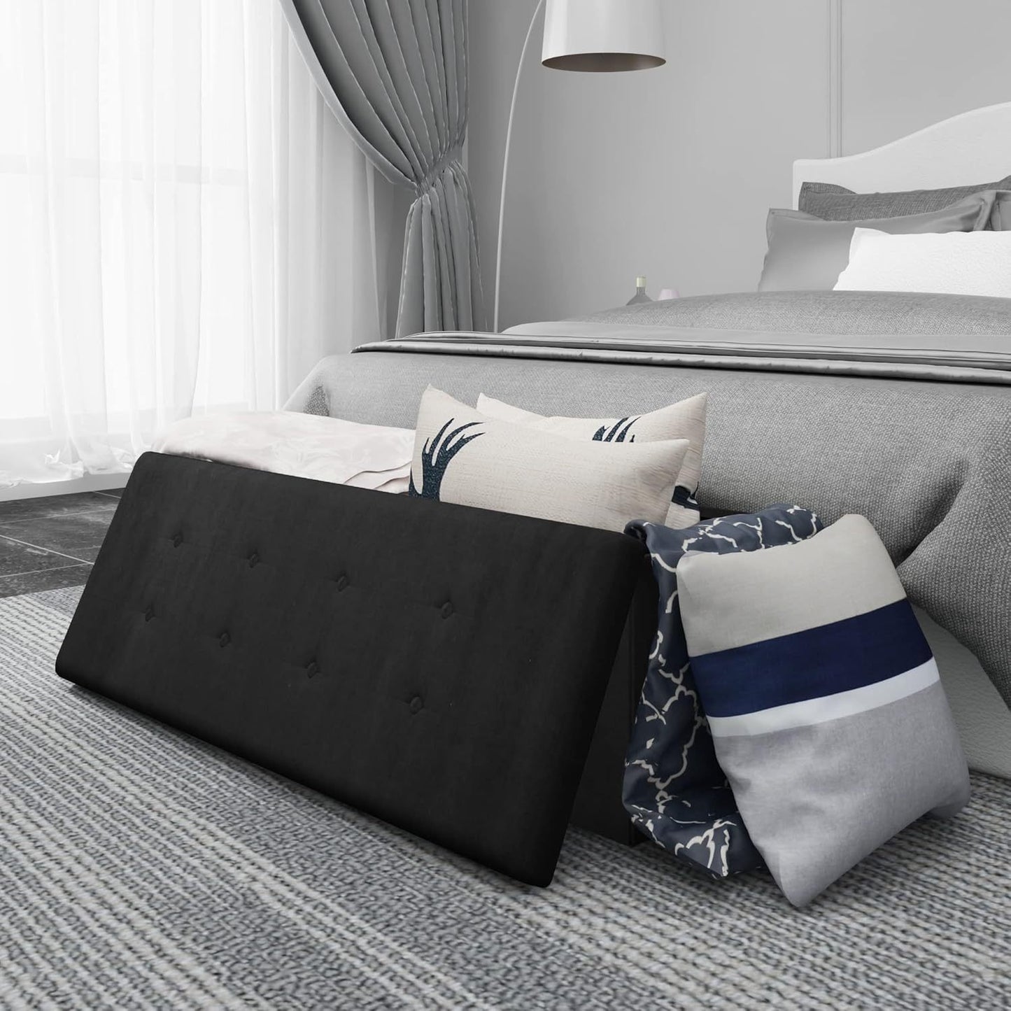 Banco con spazio di archiviazione 110cm, petto con spazio di archiviazione 118L pieghevole, sedile petto sedile scatola di archiviazione scatola di archiviazione pieghevole, letto banco camera da letto, caricabile fino a 300 kg