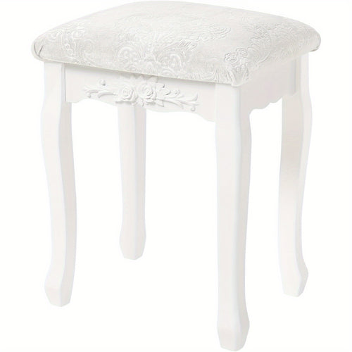 Sgabello da Toeletta, Sgabello da Trucco Imbottito Morbido 37X30X50Cm, Sedia da Trucco per Camera da Letto, Legno MDF, Stile Barocco, Bianco Crema