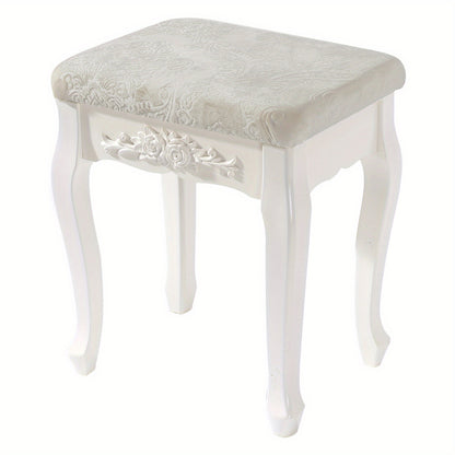 Sgabello da Toeletta, Sgabello da Trucco Imbottito Morbido 37X30X50Cm, Sedia da Trucco per Camera da Letto, Legno MDF, Stile Barocco, Bianco Crema