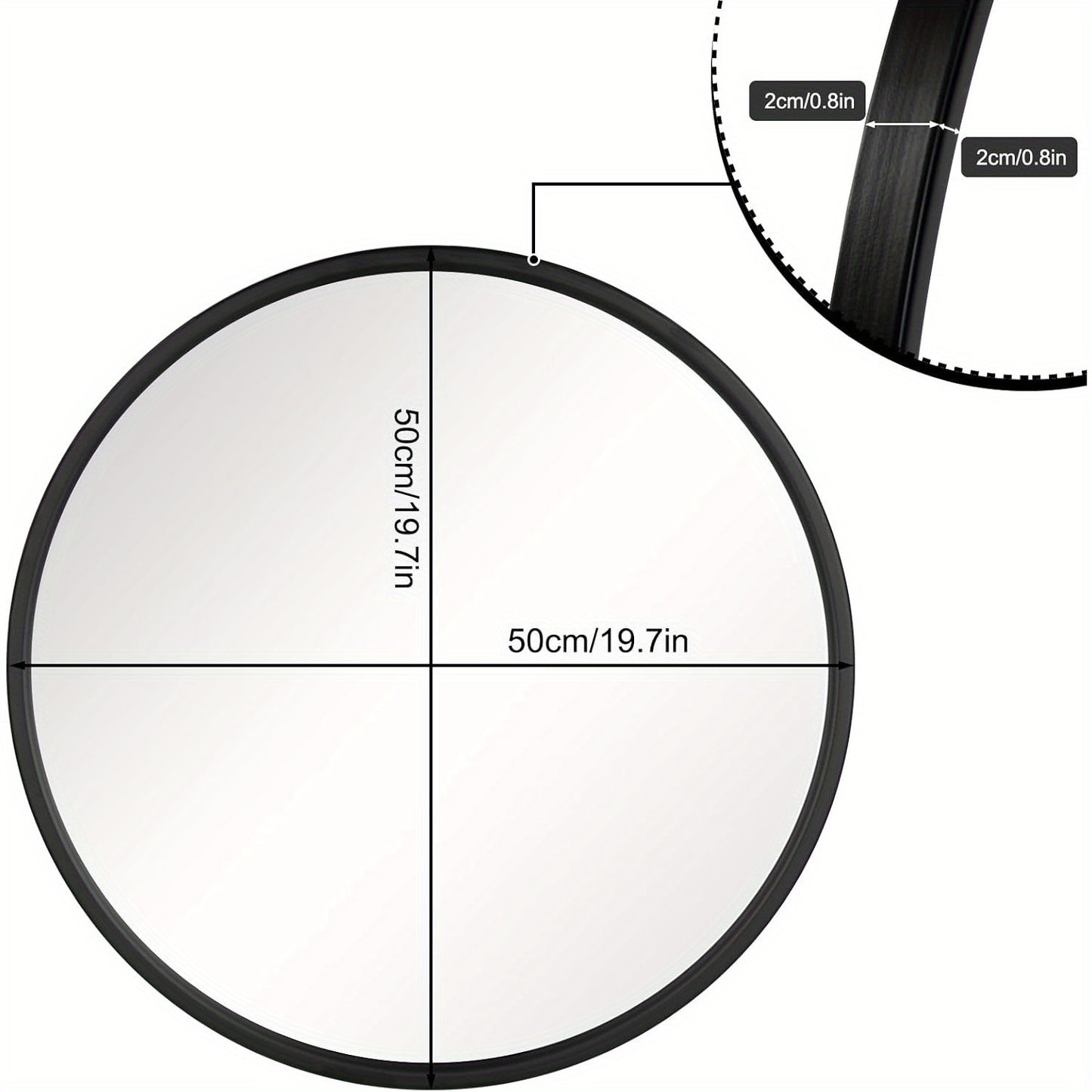 Specchio da parete rotondo, specchio rotondo, specchio moderno da appendere per bagno, camera da letto, soggiorno, corridoio, specchio decorativo da trucco in vetro, metallo, gancio in MDF
