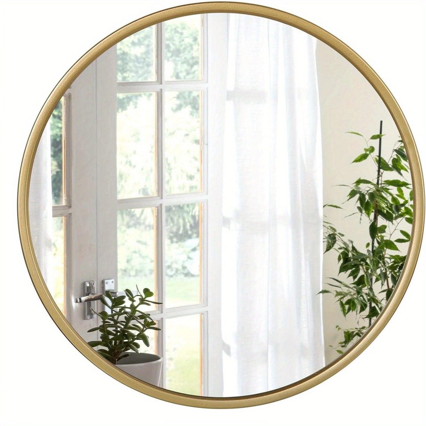 Specchio da parete rotondo, specchio rotondo, specchio moderno da appendere per bagno, camera da letto, soggiorno, corridoio, specchio decorativo da trucco in vetro, metallo, gancio in MDF