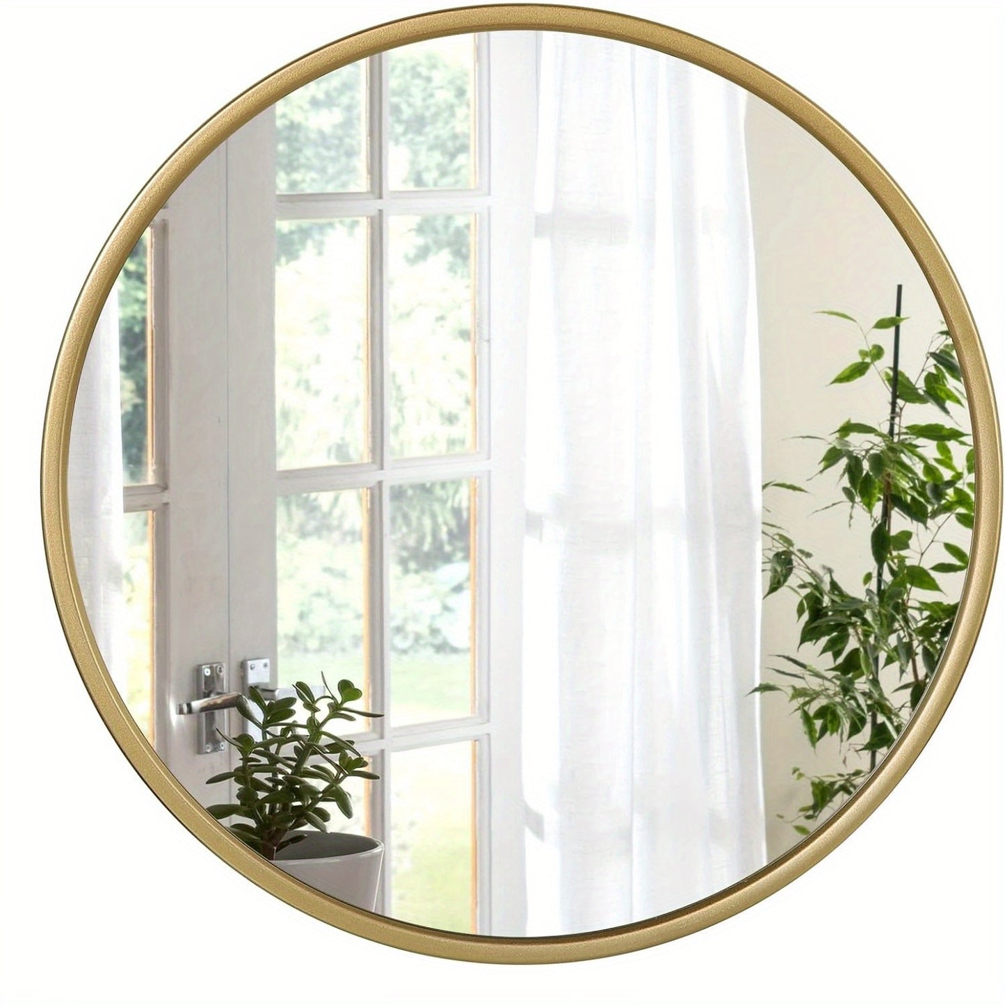 Specchio da parete rotondo, specchio rotondo, specchio moderno da appendere per bagno, camera da letto, soggiorno, corridoio, specchio decorativo da trucco in vetro, metallo, gancio in MDF