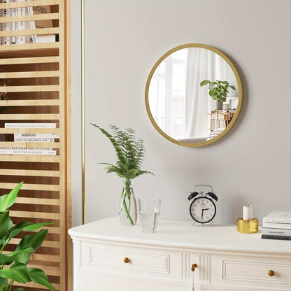 Specchio da parete rotondo, specchio rotondo, specchio moderno da appendere per bagno, camera da letto, soggiorno, corridoio, specchio decorativo da trucco in vetro, metallo, gancio in MDF