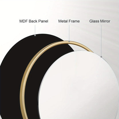 Specchio da parete rotondo, specchio rotondo, specchio moderno da appendere per bagno, camera da letto, soggiorno, corridoio, specchio decorativo da trucco in vetro, metallo, gancio in MDF