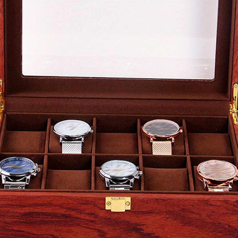 Scatola di presentazione in legno per orologio con 10 slot per la conservazione di gioielli, regalo in legno di rosa