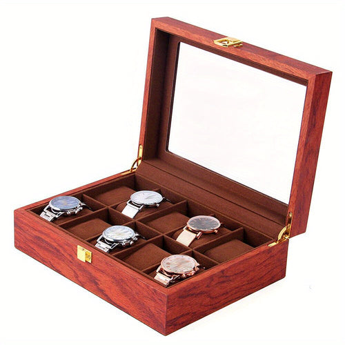Scatola di presentazione in legno per orologio con 10 slot per la conservazione di gioielli, regalo in legno di rosa