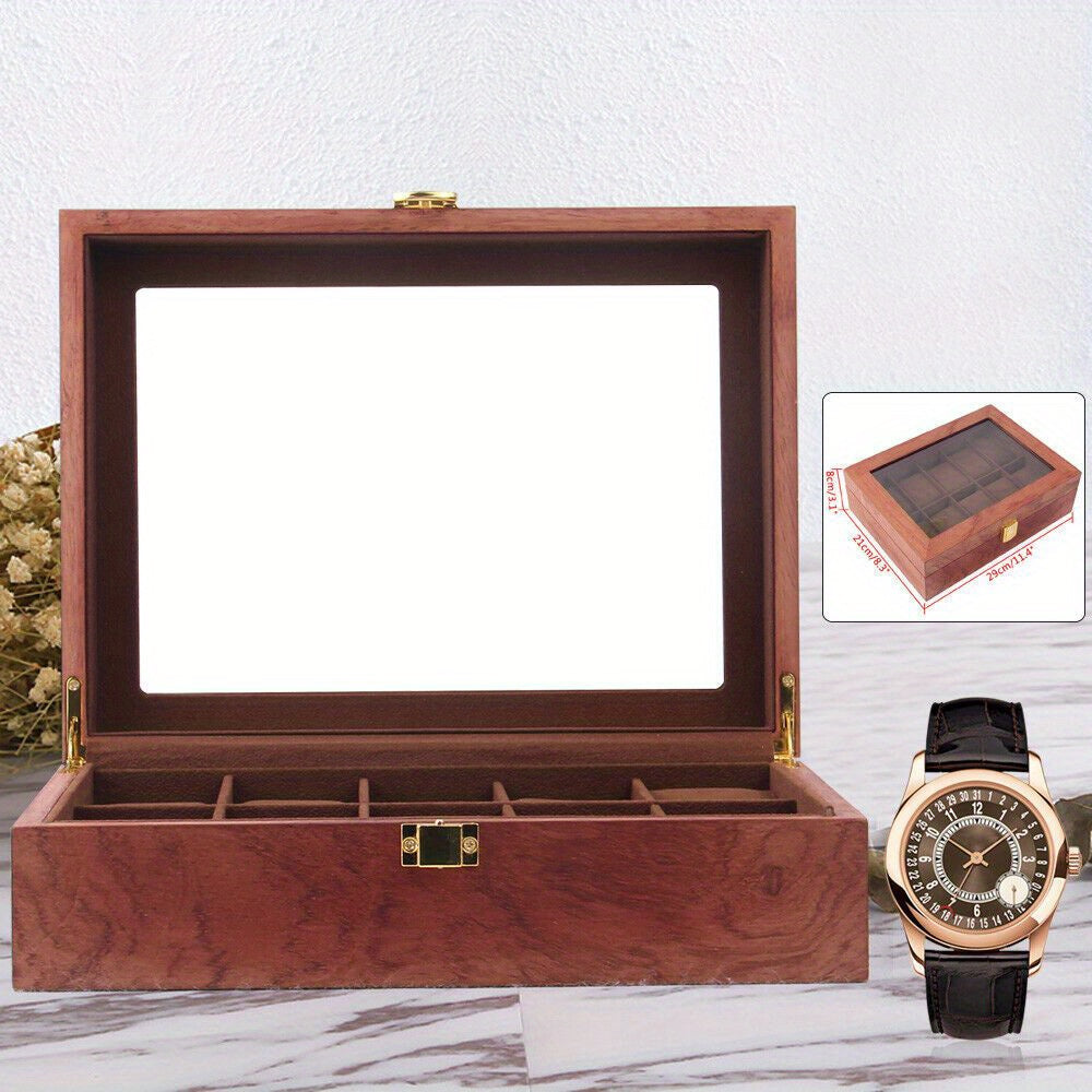 Scatola di presentazione in legno per orologio con 10 slot per la conservazione di gioielli, regalo in legno di rosa