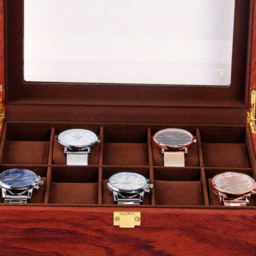 Scatola di presentazione in legno per orologio con 10 slot per la conservazione di gioielli, regalo in legno di rosa