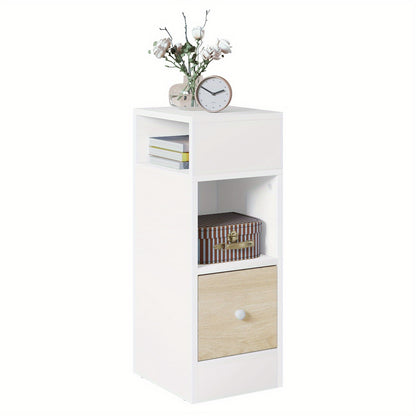 1pz./ 2pz. Comodino Stretto con 2 Scomparti e Cassetti, Comodino 25 x 30 x 66 cm, Salvaspazio per Camera da Letto, Mobiletto da Soggiorno, Pannello di Particelle, Grigio Scuro/ Aspetto Legno Chiaro/ Bianco/ Bianco+Aspetto Legno