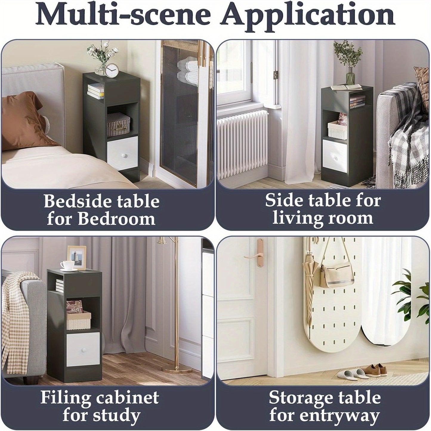 1pz./ 2pz. Comodino Stretto con 2 Scomparti e Cassetti, Comodino 25 x 30 x 66 cm, Salvaspazio per Camera da Letto, Mobiletto da Soggiorno, Pannello di Particelle, Grigio Scuro/ Aspetto Legno Chiaro/ Bianco/ Bianco+Aspetto Legno