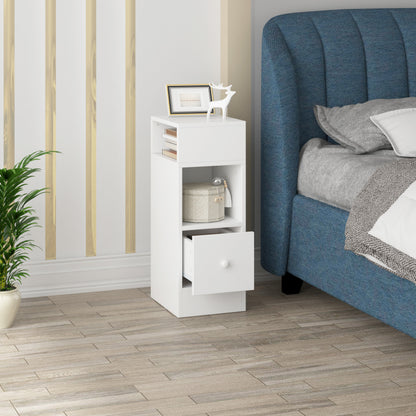 1pz./ 2pz. Comodino Stretto con 2 Scomparti e Cassetti, Comodino 25 x 30 x 66 cm, Salvaspazio per Camera da Letto, Mobiletto da Soggiorno, Pannello di Particelle, Grigio Scuro/ Aspetto Legno Chiaro/ Bianco/ Bianco+Aspetto Legno