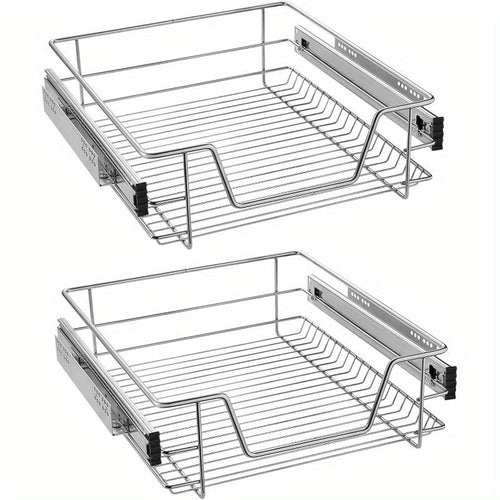 2x Cassetti Estraibili Telescopici per Cucina per Ripiani Cucina Argento Acciaio Inox Massiccio Estraibile per Mobile Cucina