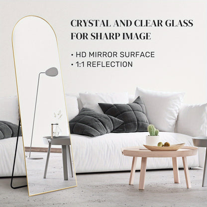 Specchio autoportante completo lunghezza facile da installare 53.34cm X 162.56cm con struttura in lega di alluminio nero dorato, specchio completo lunghezza con supporto, specchio da parete, specchio da appendere per decorare camera da letto, bagno, soggi