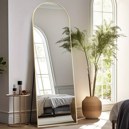Specchio autoportante completo lunghezza facile da installare 53.34cm X 162.56cm con struttura in lega di alluminio nero dorato, specchio completo lunghezza con supporto, specchio da parete, specchio da appendere per decorare camera da letto, bagno, soggi
