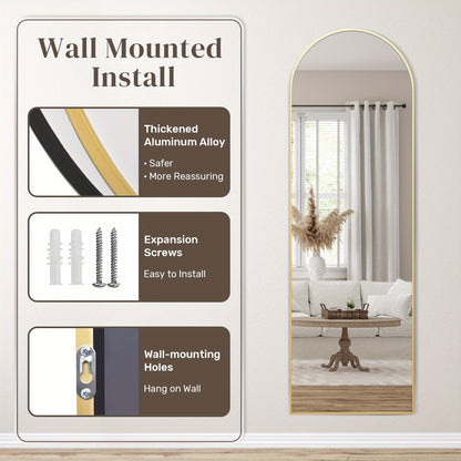 Specchio autoportante completo lunghezza facile da installare 53.34cm X 162.56cm con struttura in lega di alluminio nero dorato, specchio completo lunghezza con supporto, specchio da parete, specchio da appendere per decorare camera da letto, bagno, soggi
