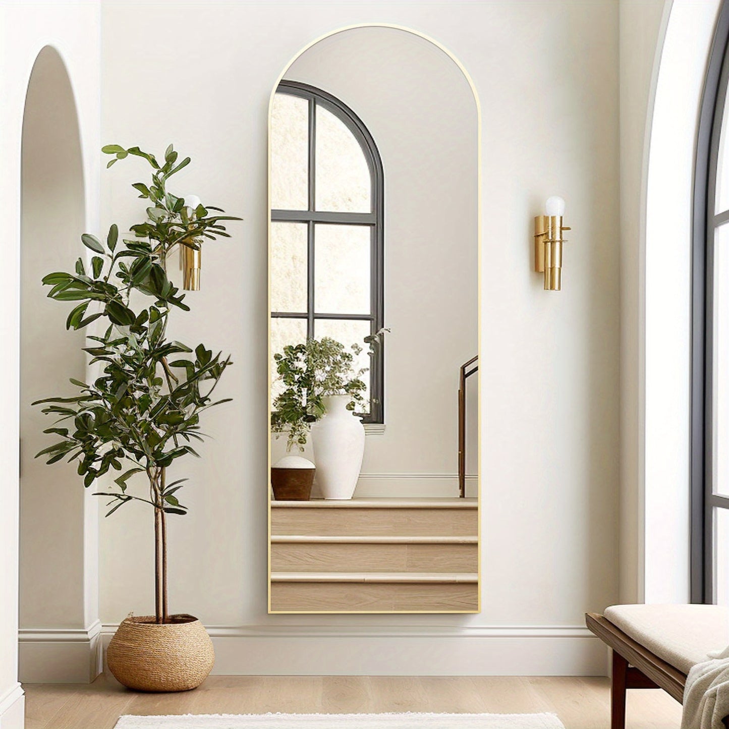 Specchio autoportante completo lunghezza facile da installare 53.34cm X 162.56cm con struttura in lega di alluminio nero dorato, specchio completo lunghezza con supporto, specchio da parete, specchio da appendere per decorare camera da letto, bagno, soggi