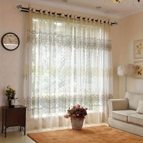 2pz Tende Eleganti Floreali Trasparenti con Occhielli - Poliestere Semi-Trasparente, Lavabili in Lavatrice per Soggiorno, Camera da Letto, Decorazione Ufficio