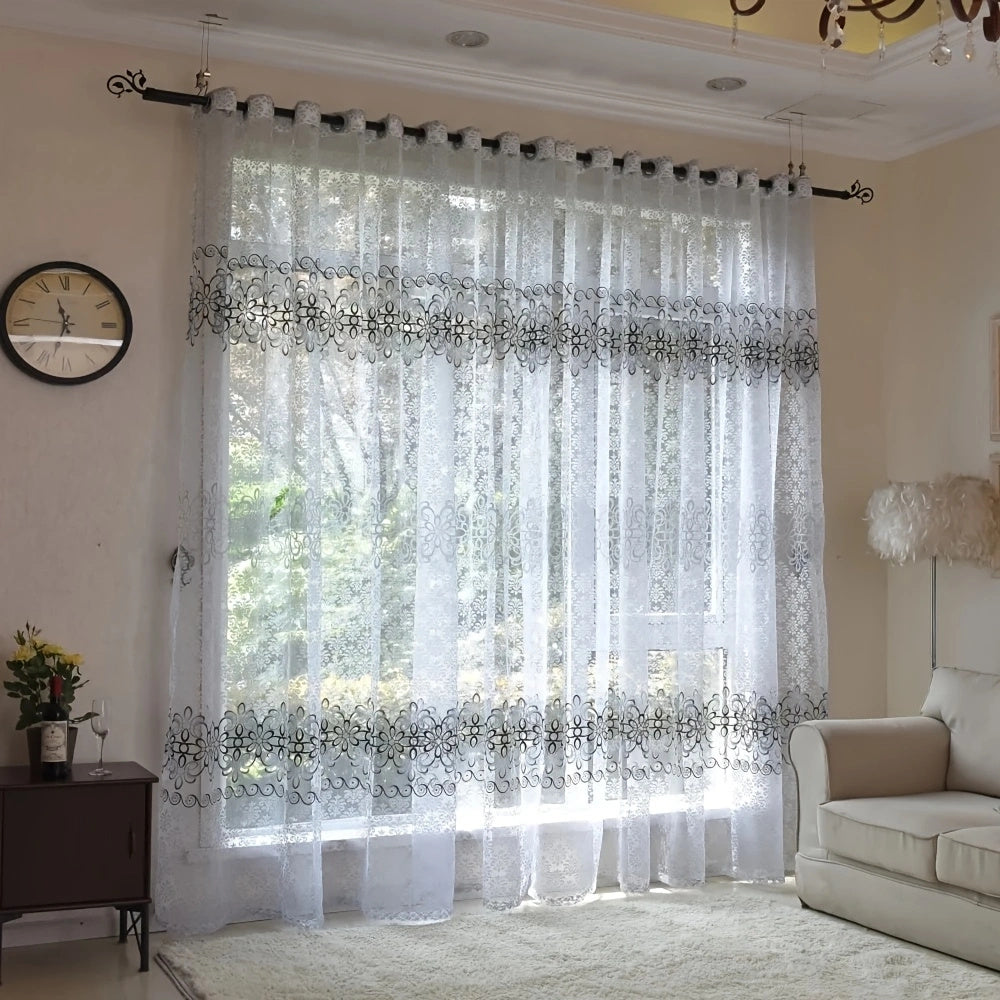 2pz Tende Eleganti Floreali Trasparenti con Occhielli - Poliestere Semi-Trasparente, Lavabili in Lavatrice per Soggiorno, Camera da Letto, Decorazione Ufficio