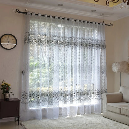2pz Tende Eleganti Floreali Trasparenti con Occhielli - Poliestere Semi-Trasparente, Lavabili in Lavatrice per Soggiorno, Camera da Letto, Decorazione Ufficio