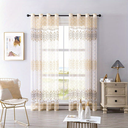 2pz Tende Eleganti Floreali Trasparenti con Occhielli - Poliestere Semi-Trasparente, Lavabili in Lavatrice per Soggiorno, Camera da Letto, Decorazione Ufficio