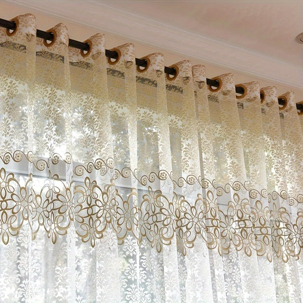 2pz Tende Eleganti Floreali Trasparenti con Occhielli - Poliestere Semi-Trasparente, Lavabili in Lavatrice per Soggiorno, Camera da Letto, Decorazione Ufficio