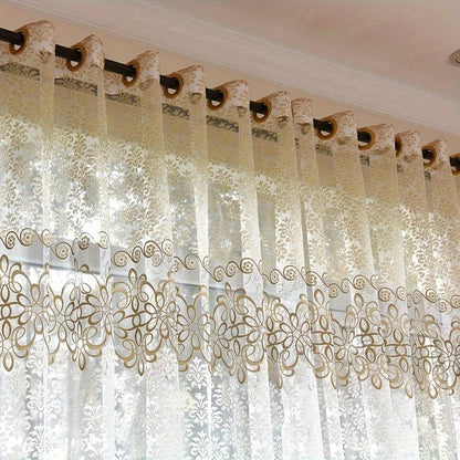2pz Tende Eleganti Floreali Trasparenti con Occhielli - Poliestere Semi-Trasparente, Lavabili in Lavatrice per Soggiorno, Camera da Letto, Decorazione Ufficio