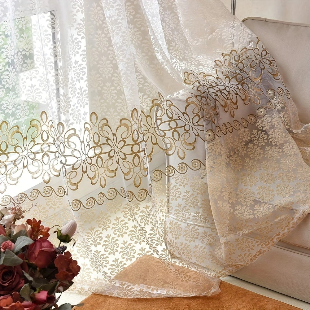 2pz Tende Eleganti Floreali Trasparenti con Occhielli - Poliestere Semi-Trasparente, Lavabili in Lavatrice per Soggiorno, Camera da Letto, Decorazione Ufficio