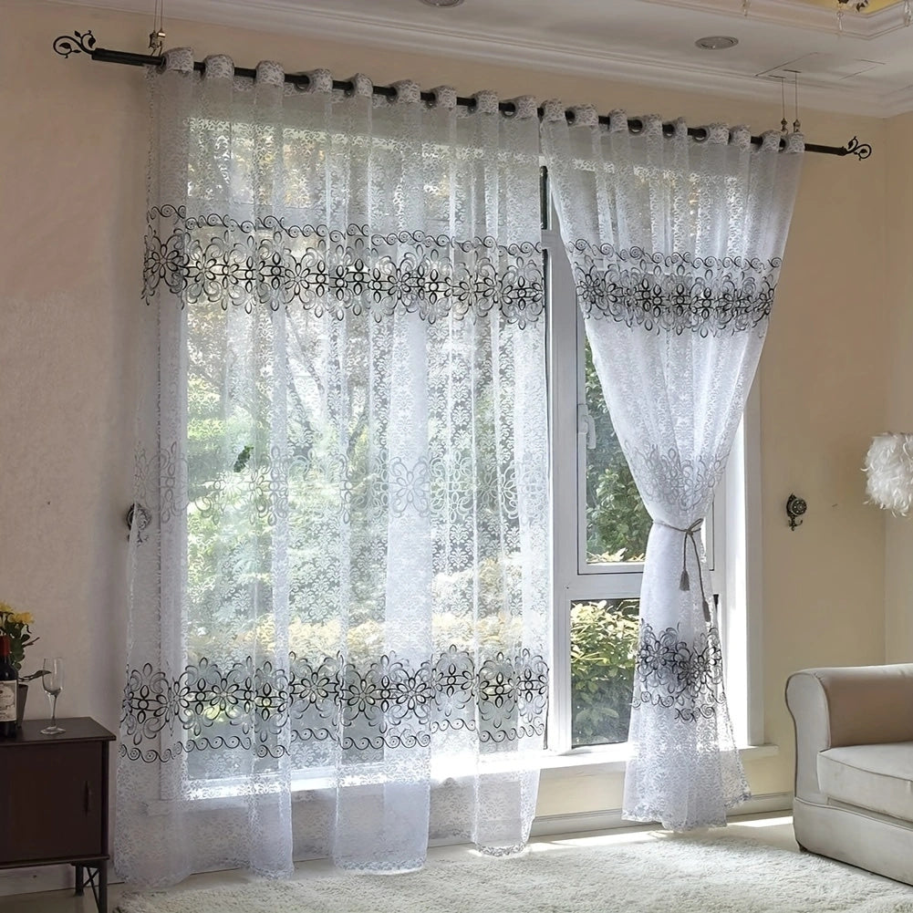 2pz Tende Eleganti Floreali Trasparenti con Occhielli - Poliestere Semi-Trasparente, Lavabili in Lavatrice per Soggiorno, Camera da Letto, Decorazione Ufficio