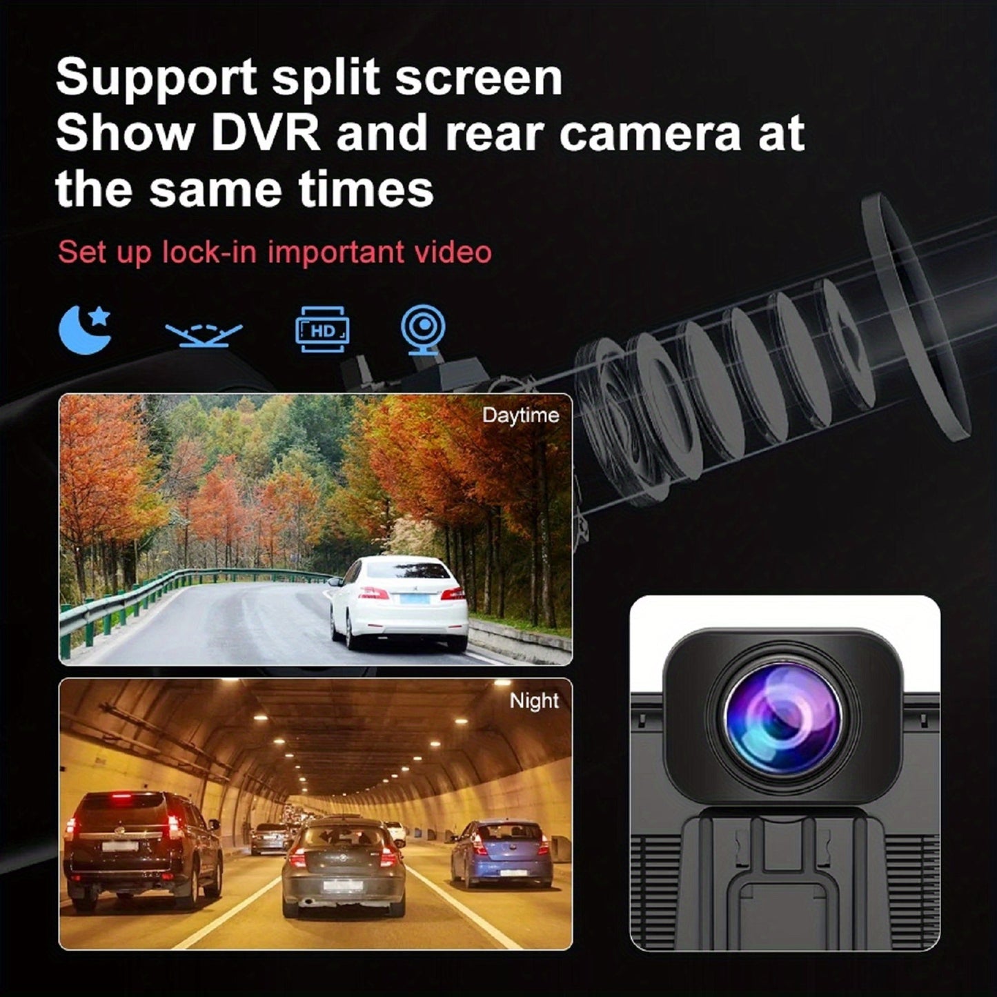 DVR universale per auto 26.06cm Carplay wireless Android Auto telecamera anteriore 2K+1080P telecamera posteriore controllo vocale GPS Dashcam DVR