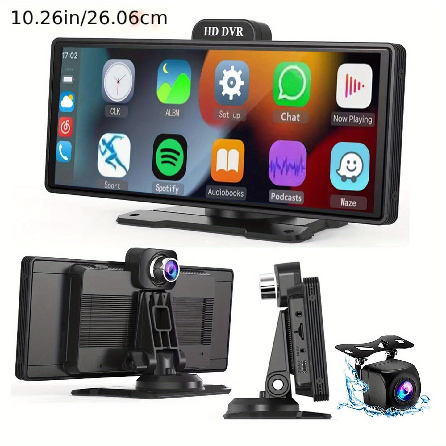 DVR universale per auto 26.06cm Carplay wireless Android Auto telecamera anteriore 2K+1080P telecamera posteriore controllo vocale GPS Dashcam DVR