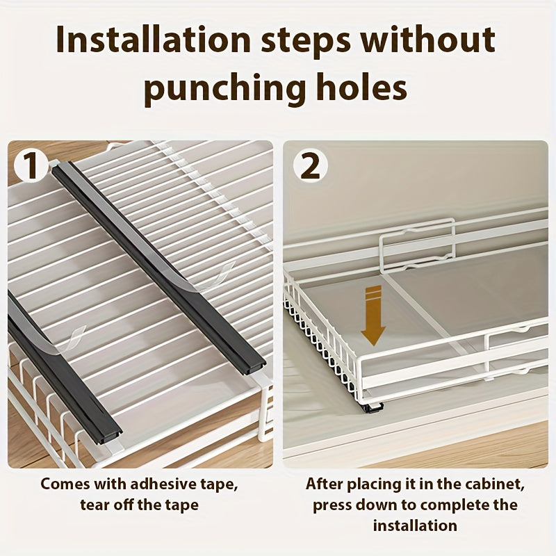 Organizzatore per pensili estraibile regolabile 2 pz/1 pz, cassetti estraibili con 3 guide di scorrimento, installazione facile, larghezza regolabile, adatto per lavelli, pensili, dispense, bagno, ideale per riporre in cucina, organizzazione cucina