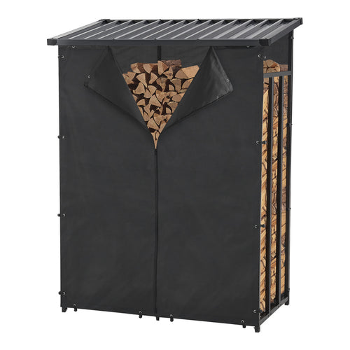 Casa.Pro Chimney Wood Rack Yakutat Stand per legna da esterno Stand per legna da esterno Stand per legna da esterno con copertura Chimney Wood Stand Metallo Nero