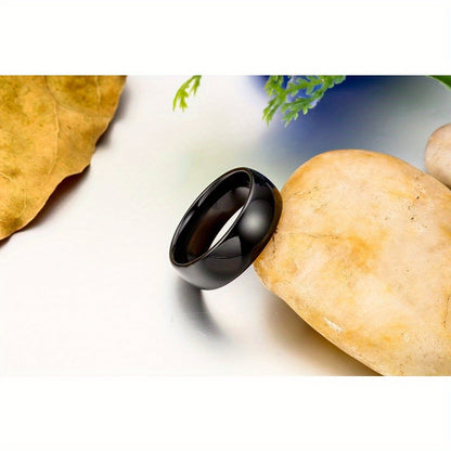 Anello a Cupola Classico da 8 mm Nero Comfort Fit in Carburo di Tungsteno per Uomo, Donna e Unisex, Ideale per Anniversario, Fidanzamento e Matrimonio