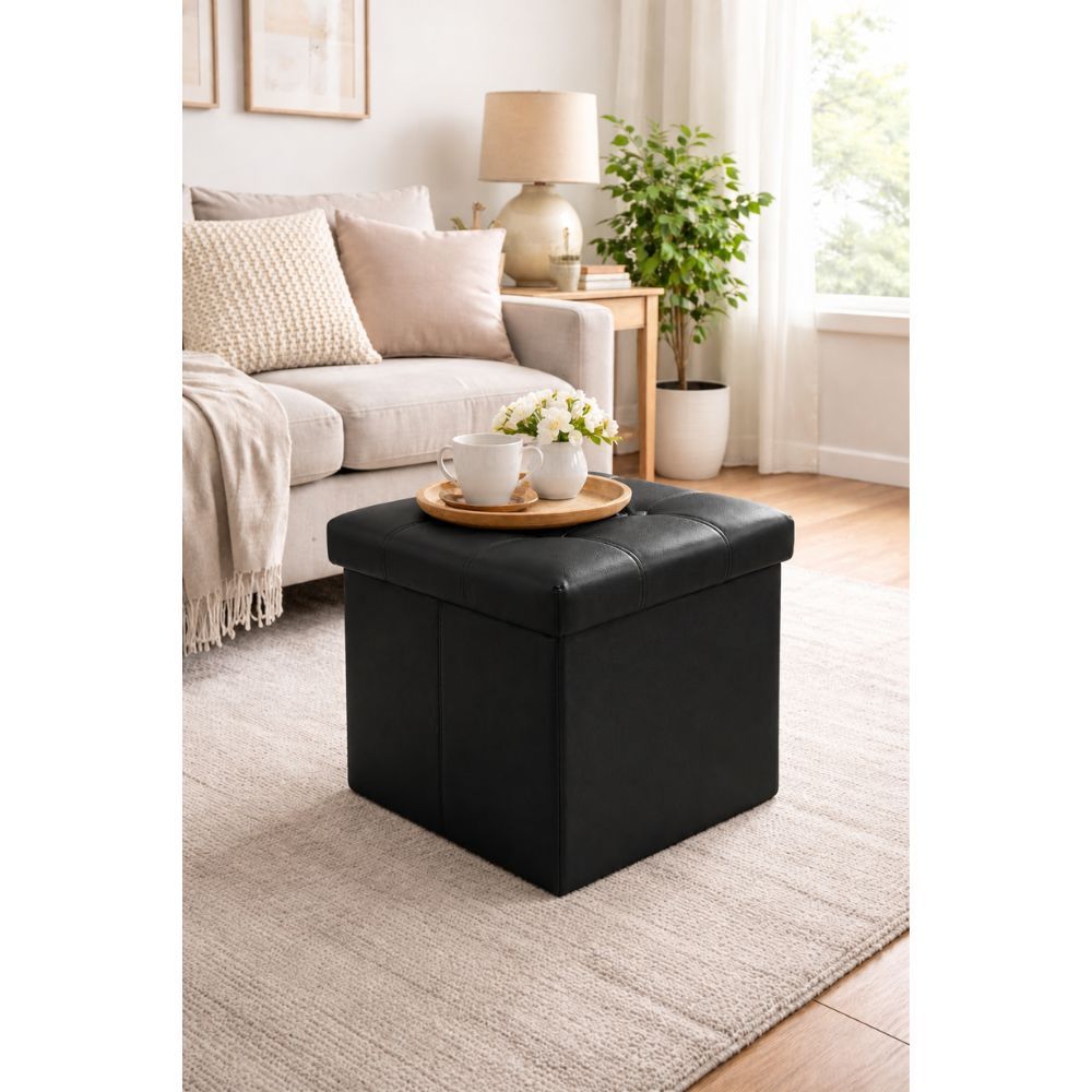 Cecaro Group Pouf Cubo Contenitore in Ecopelle Cecaro Group – 38x38 cm – Seduta Imbottita con Baule Salvaspazio – Trapuntato con Bottoni – Vari Colori