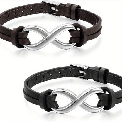 Bracciale JewelryWe in pelle sintetica con ciondolo infinito 'amore in acciaio inossidabile per uomo e donna, vestibilità regolabile 17.78-21.08 cm