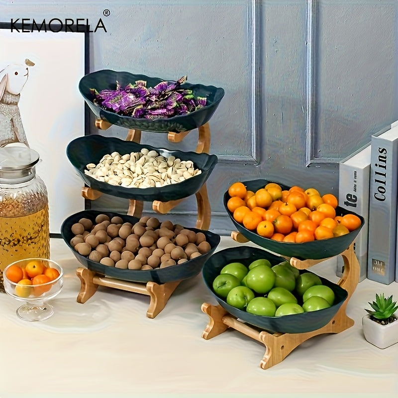 KEMORELA Cesto in Legno a 2/3 Ripiani per Frutta e Verdura con Gambe in Legno - Organizer da Cucina Versatile per Frutta, Verdura e Alimenti Congelati - Perfetto per la Conservazione in Frigorifero, Cesto per Frutta da Cucina